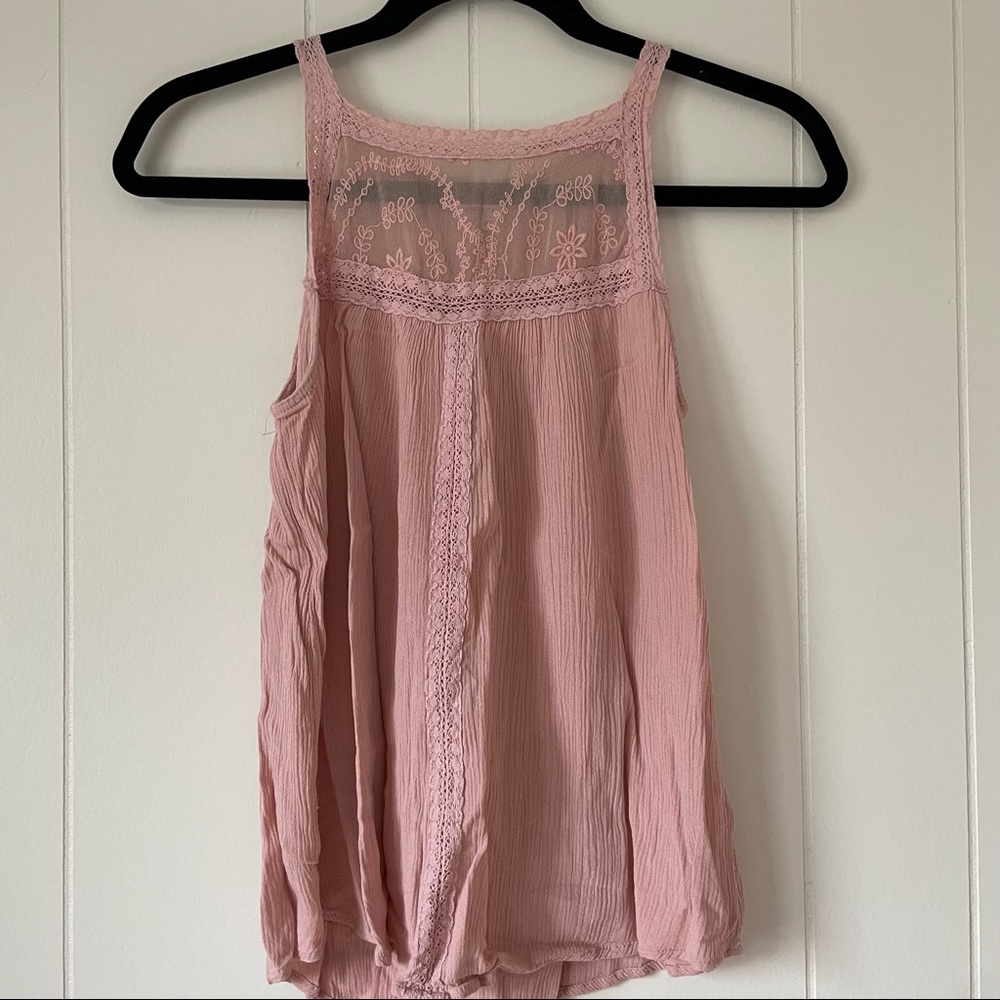Maurice’s Mauve Pink Crape Blouse with Lace Size XS